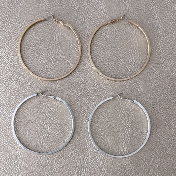Vintage Look Gold and Silver Classic Hoop Earrings -set of 2 - Picture 2 of 6